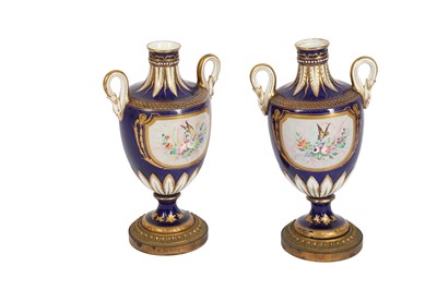 Lot 371 - A PAIR OF ENGLISH PORCELAIN  VASES, IN THE SEVRES STYLE, 19TH CENTURY