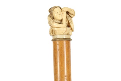 Lot 248 - A JAPANESE MEIJI PERIOD CARVED IVORY HANDLED WALKING CANE, EARLY 20TH CENTURY