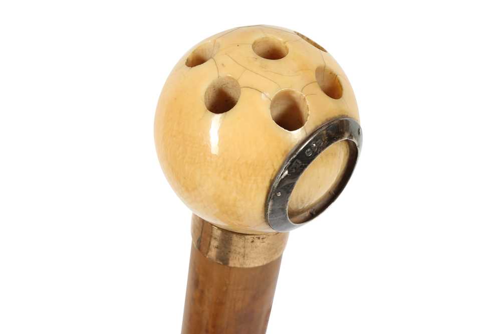 Lot 245 - A WALKING CANE WITH AN IVORY SNOOKER BALL HANDLE, 19TH CENTURY