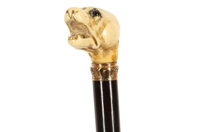 Lot 247 - A MARINE IVORY HANDLED WALKING CANE, 19TH CENTURY