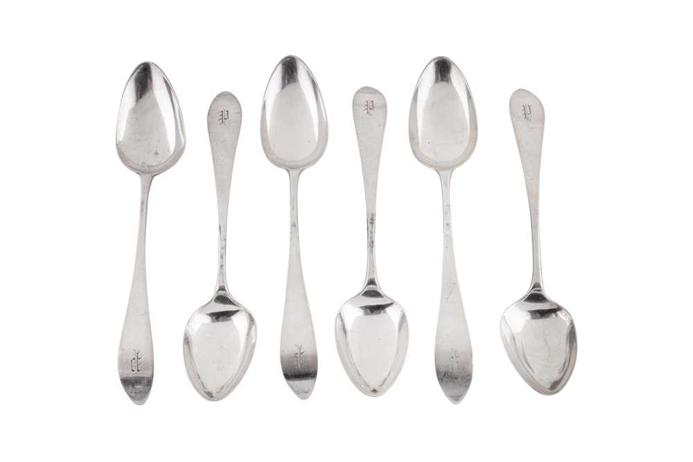 Lot 360 - A set of six late 18th century American silver tablespoons, Baltimore circa 1780 by Gabriel Lewyn (active c. 1770-80)