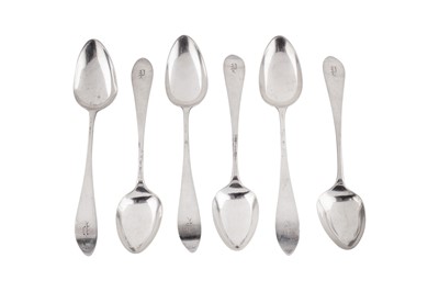 Lot 237 - A set of six late 18th century American silver tablespoons, Baltimore circa 1780 by Gabriel Lewyn (active c. 1770-80)
