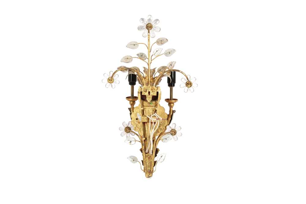 Lot 451 - AN ITALIAN GILT AND SILVERED METAL TWO BRANCH WALL LIGHT BY BANCI