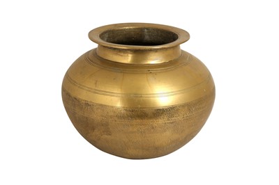 Lot 1055 - A BRASS LOTA (WATER CONTAINER) ADAPTED INTO A LAMP / A LARGE BRASS LOTA (WATER CONTAINER)