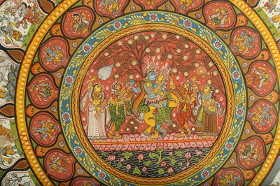 Lot 317 - A SQUARE PATTACHITRA PAINTING FROM THE VAISHNAVA KRISHNA LILA SERIES