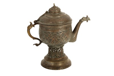 Lot 184 - A COMPOSITE TINNED COPPER TEAPOT WITH DRAGON HANDLE AND SPOUT