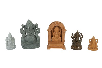 Lot 280 - A GROUP OF FIVE DEVOTIONAL STATUETTES OF LORD GANESHA