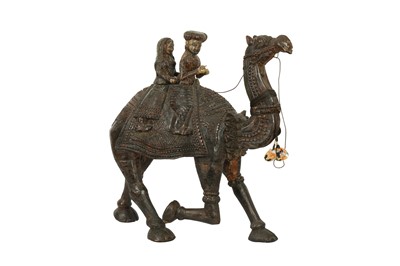 Lot 702 - AN INDIAN HARDWOOD PAINTED CAMEL AND RIDERS, RAJASTHAN, NORTH WESTERN INDIA, LATE 19TH/EARLY 20TH CENTURY