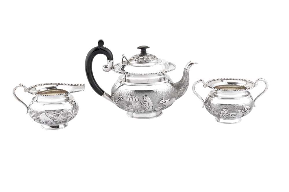 Lot 160 - A mid-20th century Anglo-Indian silver three-piece tea service, Bombay circa 1940