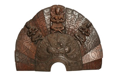 Lot 263 - A CAMBODIAN CARVED HARDWOOD ARCHWAY DECORATIVE PANEL