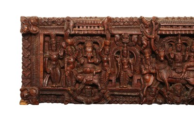 Lot 264 - A CARVED WOODEN PANEL WITH SHAIVITE FIGURAL DECORATION