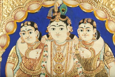 Lot 230 - LORD KRISHNA FLANKED BY HIS WIVES