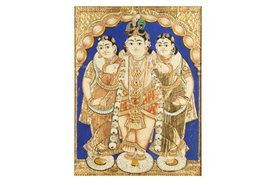 Lot 230 - LORD KRISHNA FLANKED BY HIS WIVES