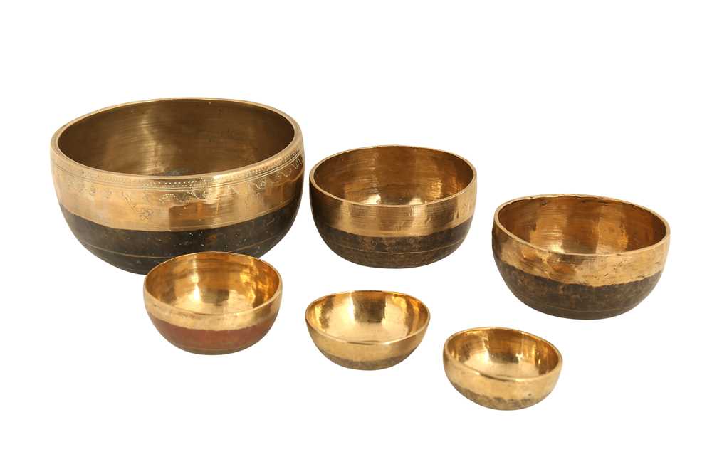 Lot 219 - SIX INDIAN BRASS SINGING BOWLS