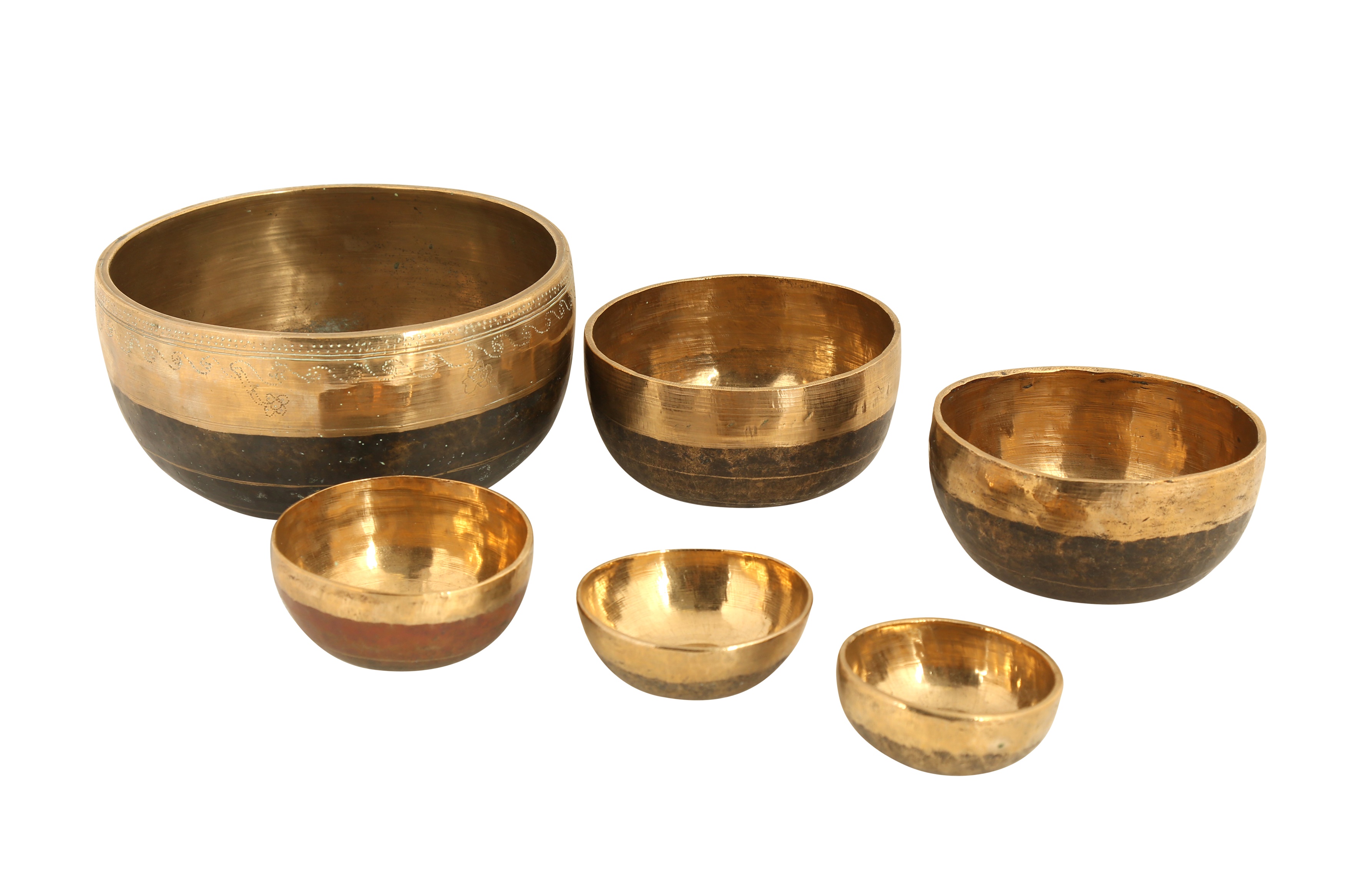 Lot 219 SIX INDIAN BRASS SINGING BOWLS
