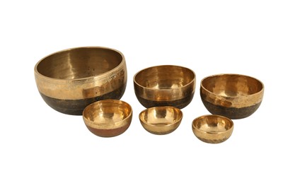 Lot 219 - SIX INDIAN BRASS SINGING BOWLS
