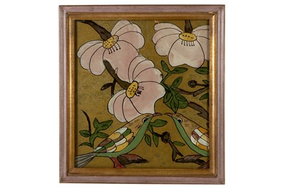 Lot 703 - TWO IRANIAN REVERSE GLASS PAINTINGS OF BIRDS AMIDST TREE BRANCHES