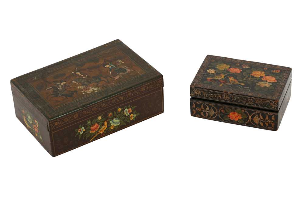 Lot 698 - TWO POLYCHROME-PAINTED AND LACQUERED SMALL BOXES