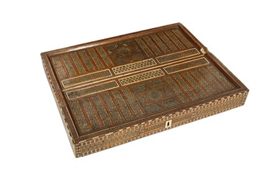Lot 265 - λ A PORTABLE MICRO-MOSAIC KHATAMKARI BACKGAMMON BOARD