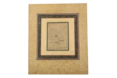 Lot 361 - AN ALBUM PAGE WITH A DRAWING OF MAJNUN IN THE WILDERNESS