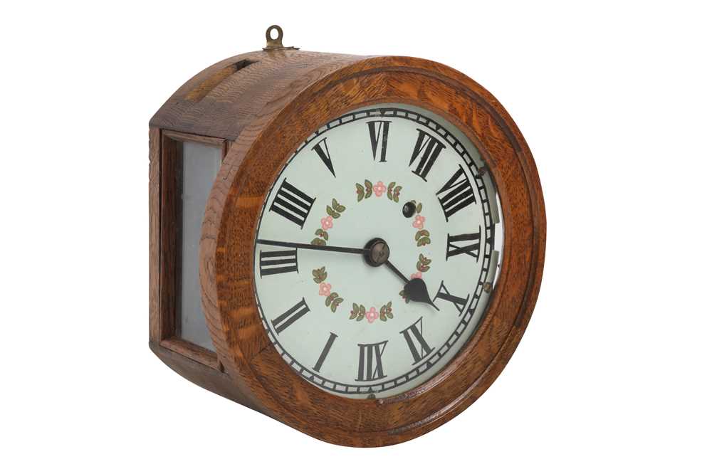 Lot 229 - A LATE 19TH / EARLY 20TH CENTURY OAK FUSEE WALL CLOCK
