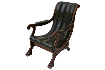 Lot 462 - AN ANGLO INDIAN COLONIAL TEAK SLIPPER CHAIR, 20TH CENTURY