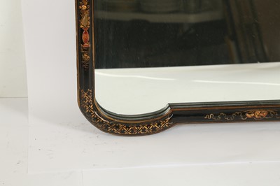 Lot 440 - AN 18TH CENTURY STYLE CHINOISERIE BLACK LACQUERED MIRROR, 20TH CENTURY