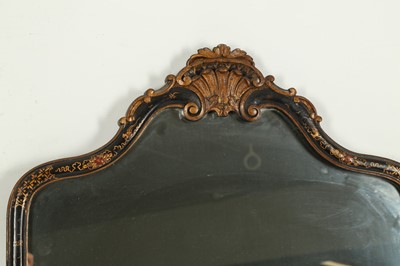 Lot 440 - AN 18TH CENTURY STYLE CHINOISERIE BLACK LACQUERED MIRROR, 20TH CENTURY