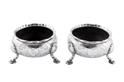 Lot 358 - A pair of George II sterling silver salts, London 1750 by David Hennell (first reg. 23rd June 1736)