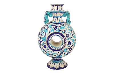 Lot 81 - A MULTAN BLUE AND TURQUOISE POTTERY MOON FLASK