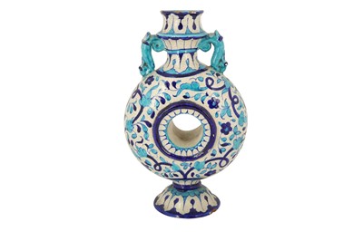 Lot 285 - A MULTAN BLUE AND TURQUOISE POTTERY MOON FLASK