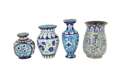 Lot 286 - FOUR SMALL MULTAN BLUE AND TURQUOISE POTTERY VASES
