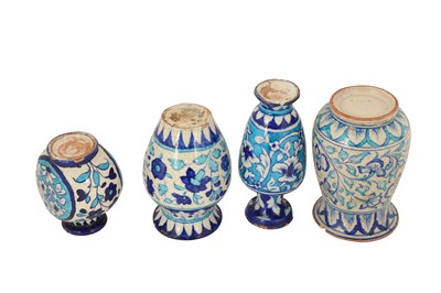 Lot 82 - FOUR SMALL MULTAN BLUE AND TURQUOISE POTTERY VASES