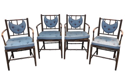 Lot 102 - A SET OF FOUR REGENCY EBONISED AND PARCEL GILT ARMCHAIRS