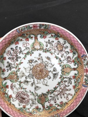 Lot 259 - A CHINESE FAMILLE ROSE CUP AND SAUCER.