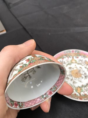 Lot 259 - A CHINESE FAMILLE ROSE CUP AND SAUCER.
