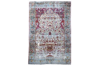 Lot 411 - A VERY FINE SILK KASHAN PRAYER RUG, CENTRAL PERSIA