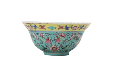 Lot 842 - A CHINESE FAMILLE ROSE TURQUOISE-GROUND OGEE BOWL.
