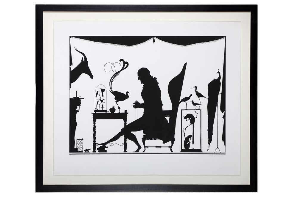 Lot 130 - PABLO ECHEVARRIA (SPANISH, B.1963): A VERY LARGE SILHOUETTE ARTWORK OF A TAXIDERMIST