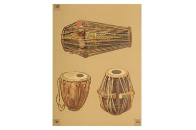 Lot 346 - NINE CHROMOLITHOGRAPH PLATES OF TRADITIONAL INDIAN MUSICAL INSTRUMENTS