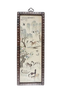 Lot 723 - A PAIR OF CHINESE CANTON EMBROIDERED SILK PANELS.