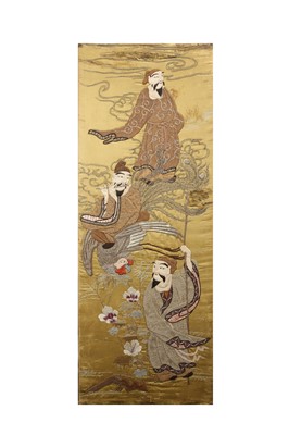 Lot 338 - A SET OF THREE JAPANESE EMBROIDERED PANELS.