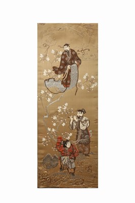 Lot 338 - A SET OF THREE JAPANESE EMBROIDERED PANELS.