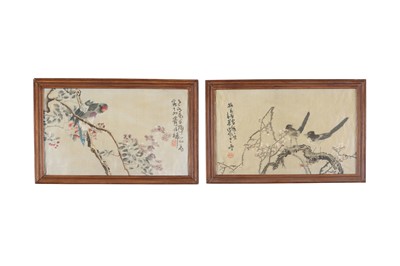 Lot 716 - A PAIR OF CHINESE EMBROIDERIES OF BIRDS.