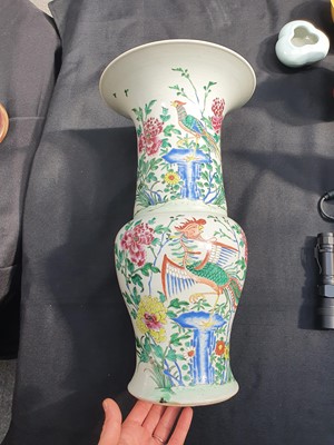 Lot 590 - A CHINESE FAMILLE ROSE YENYEN 'BIRDS AND FLOWERS' VASE.