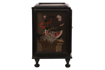 Lot 116 - A NORTH EUROPEAN PAINTED AND EBONISED TABLE CABINET, THIRD QUARTER 17TH CENTURY
