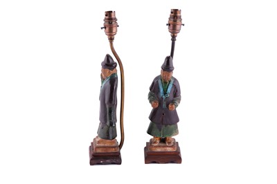 Lot 170 - A PAIR OF MING STYLE POTTERY FIGURES OF STANDING OFFICIALS, 20TH CENTURY