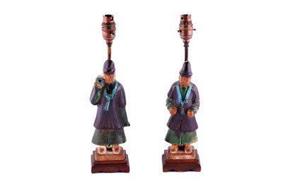 Lot 170 - A PAIR OF MING STYLE POTTERY FIGURES OF STANDING OFFICIALS, 20TH CENTURY