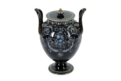 Lot 152 - AN ENGLISH PATE SUR PATE TYPE TWIN HANDLED VASE AND COVER, 19TH CENTURY