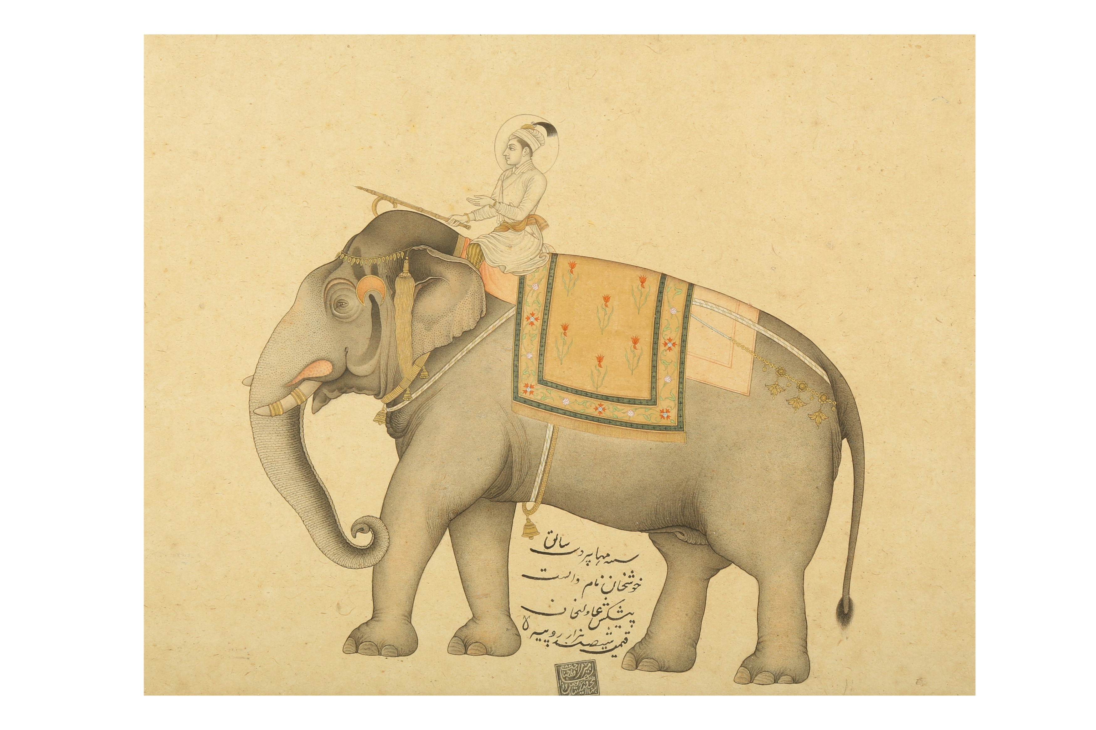 Lot 341 - A TINTED DRAWING OF A MUGHAL PRINCE RIDING